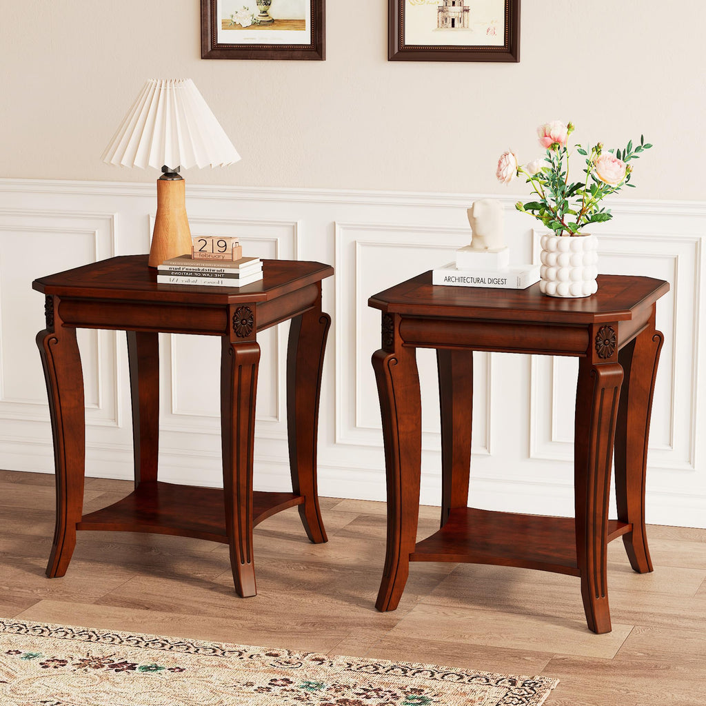Vintage Wood End Table with Storage Shelf J3917