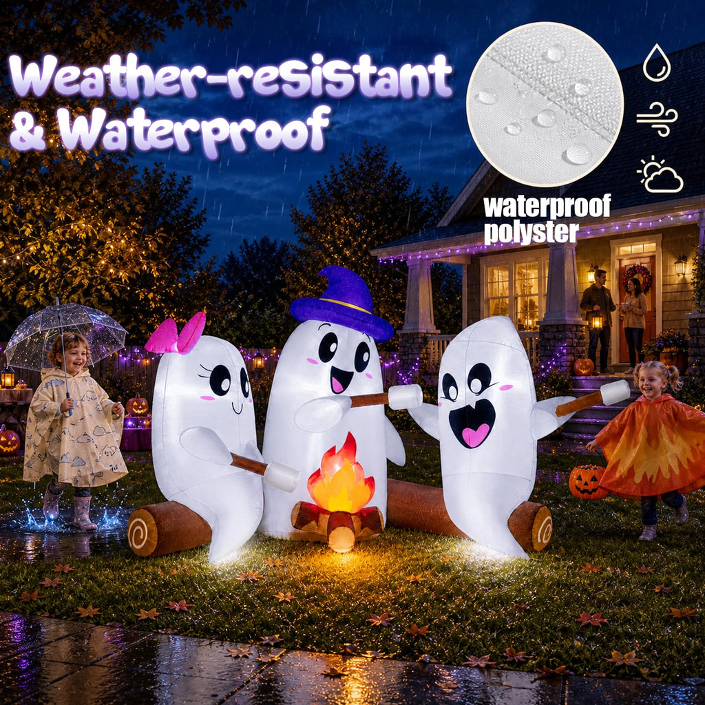 6FT Halloween Inflatables Outdoor Campfire Ghosts with Built-in LEDs H865