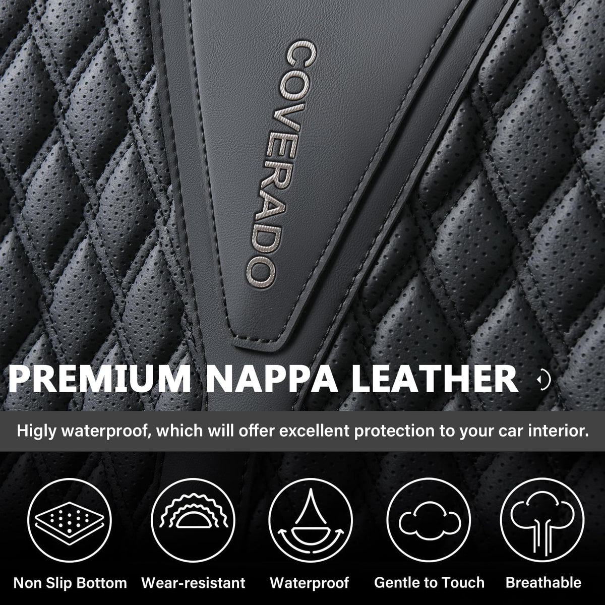 Black 5 Seats Nappa Leather Car Seat Covers Full Set V591