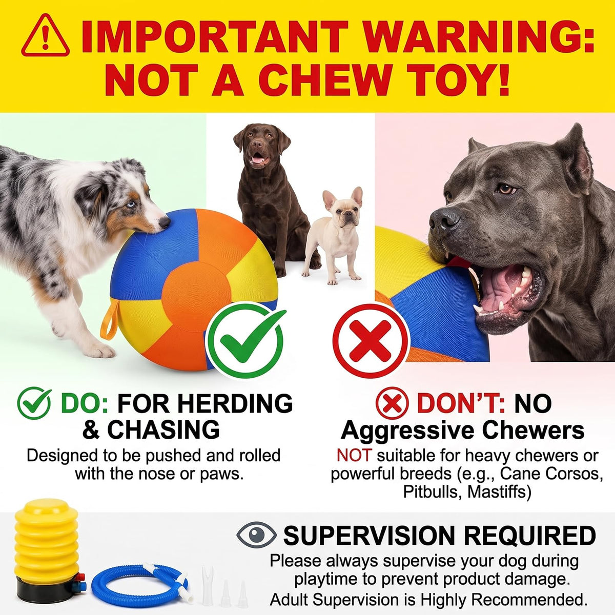 Inflatable Dog Ball with Handle Cover & Pump 18in U127