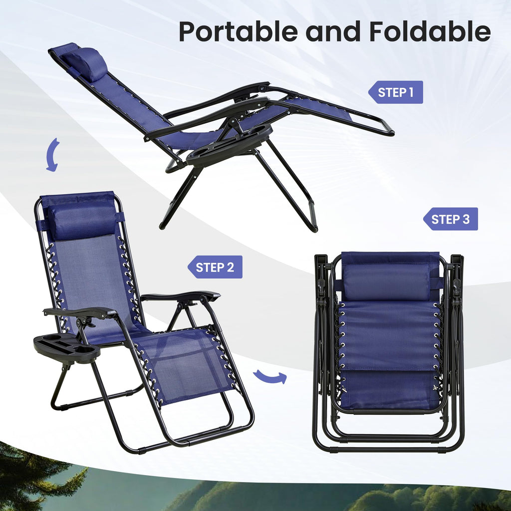 Blue 2-Pack Zero Gravity Lounge Chair with Cup Tray Y62908