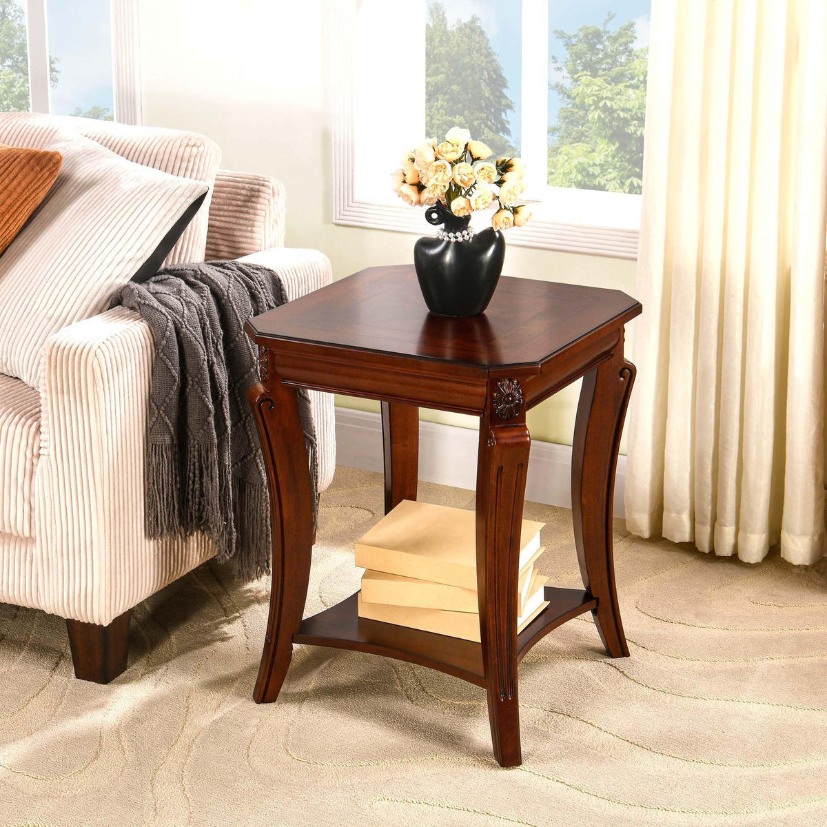 Vintage Wood End Table with Storage Shelf J3917