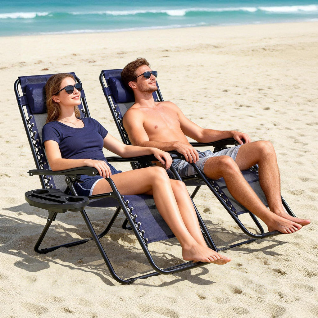 Blue 2-Pack Zero Gravity Lounge Chair with Cup Tray Y62908