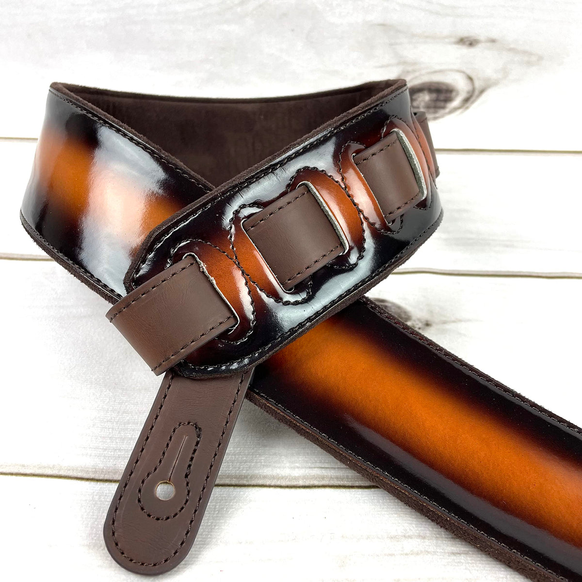 Sunburst Finish Guitar Strap with Pick Pockets & Padded Velour Back D1829