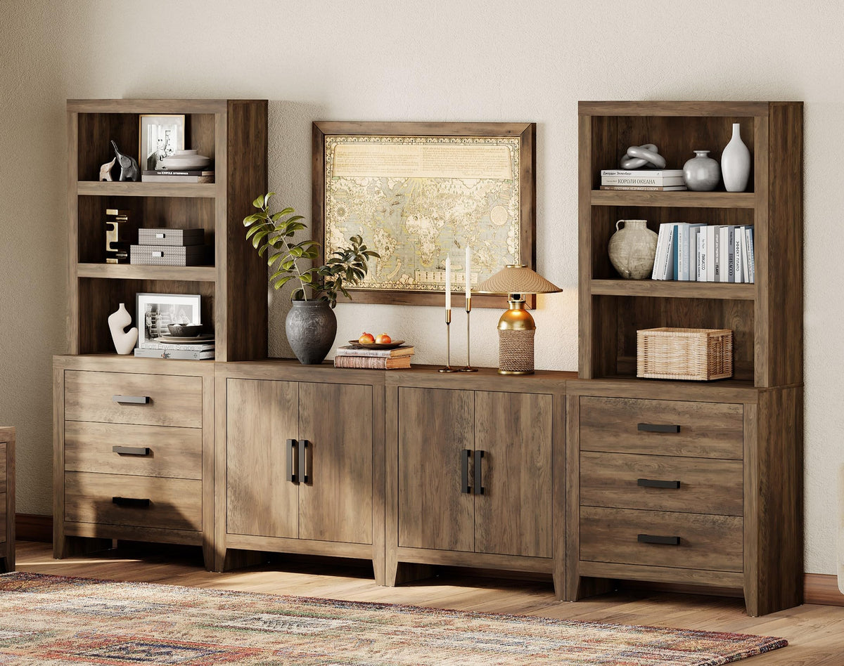 Brown Wood Entertainment Center with Bookshelves O945835