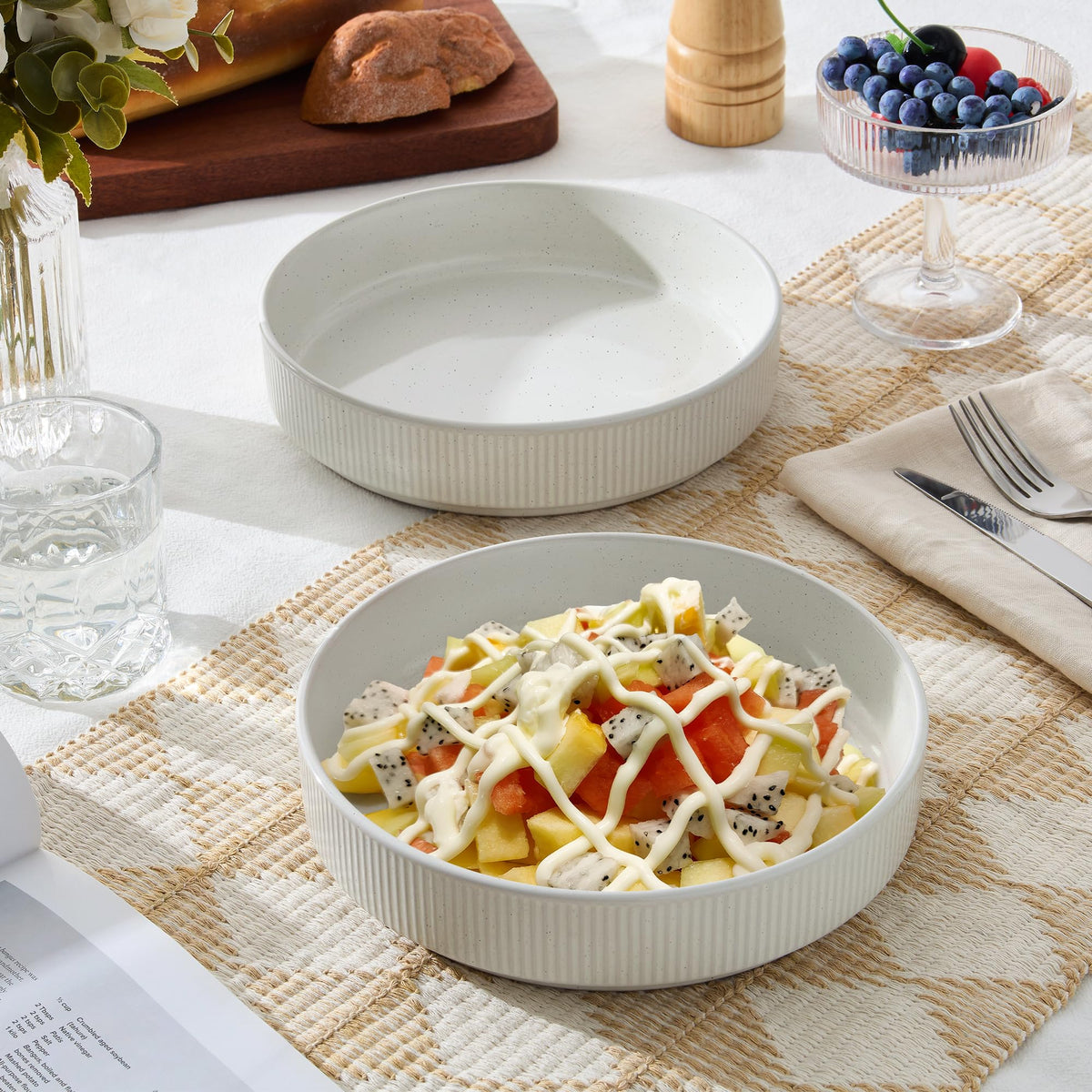 Pasta Bowls Set of 4, 35oz Ceramic, White, 8" U625562