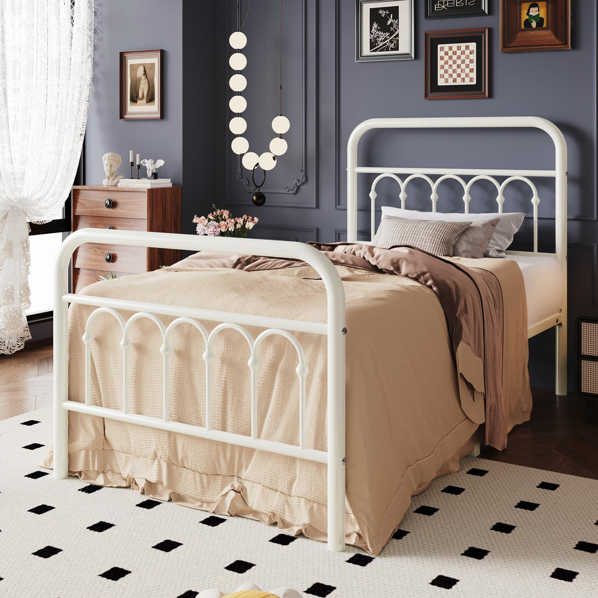 Twin Size Metal Platform Bed Frame with Headboard S68558