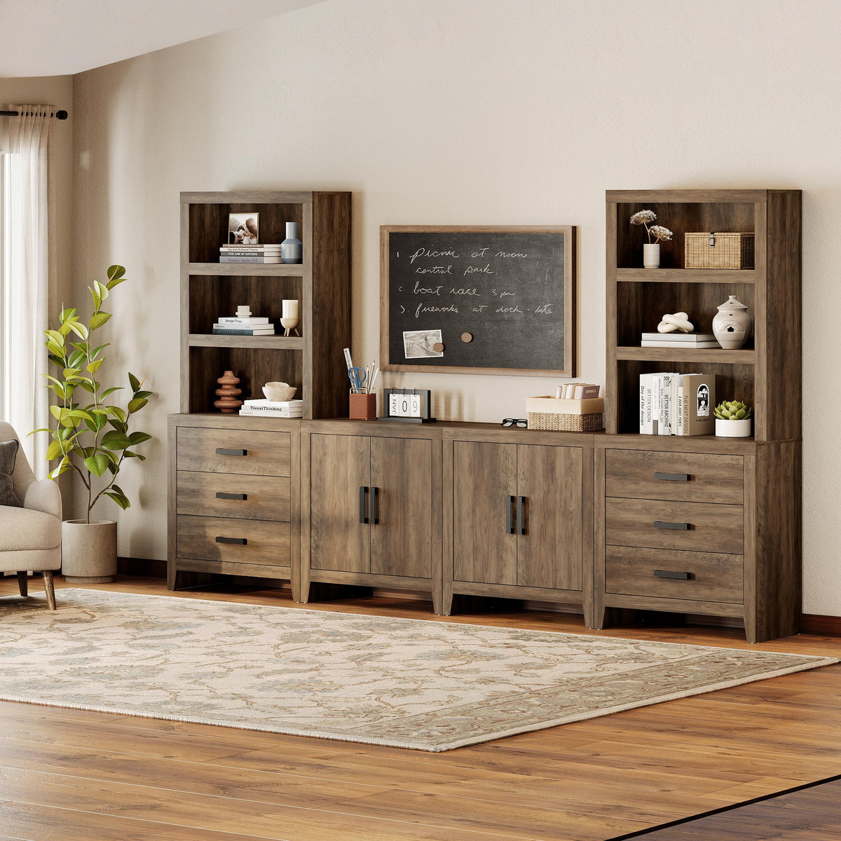 Brown Wood Entertainment Center with Bookshelves O945835