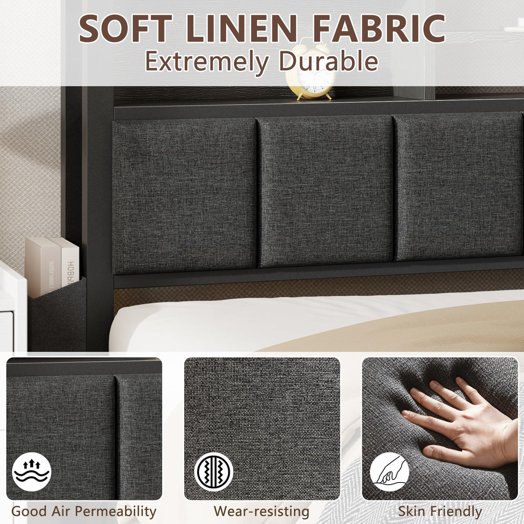 Full Size Bed Frame with Headboard and Drawers Y50373