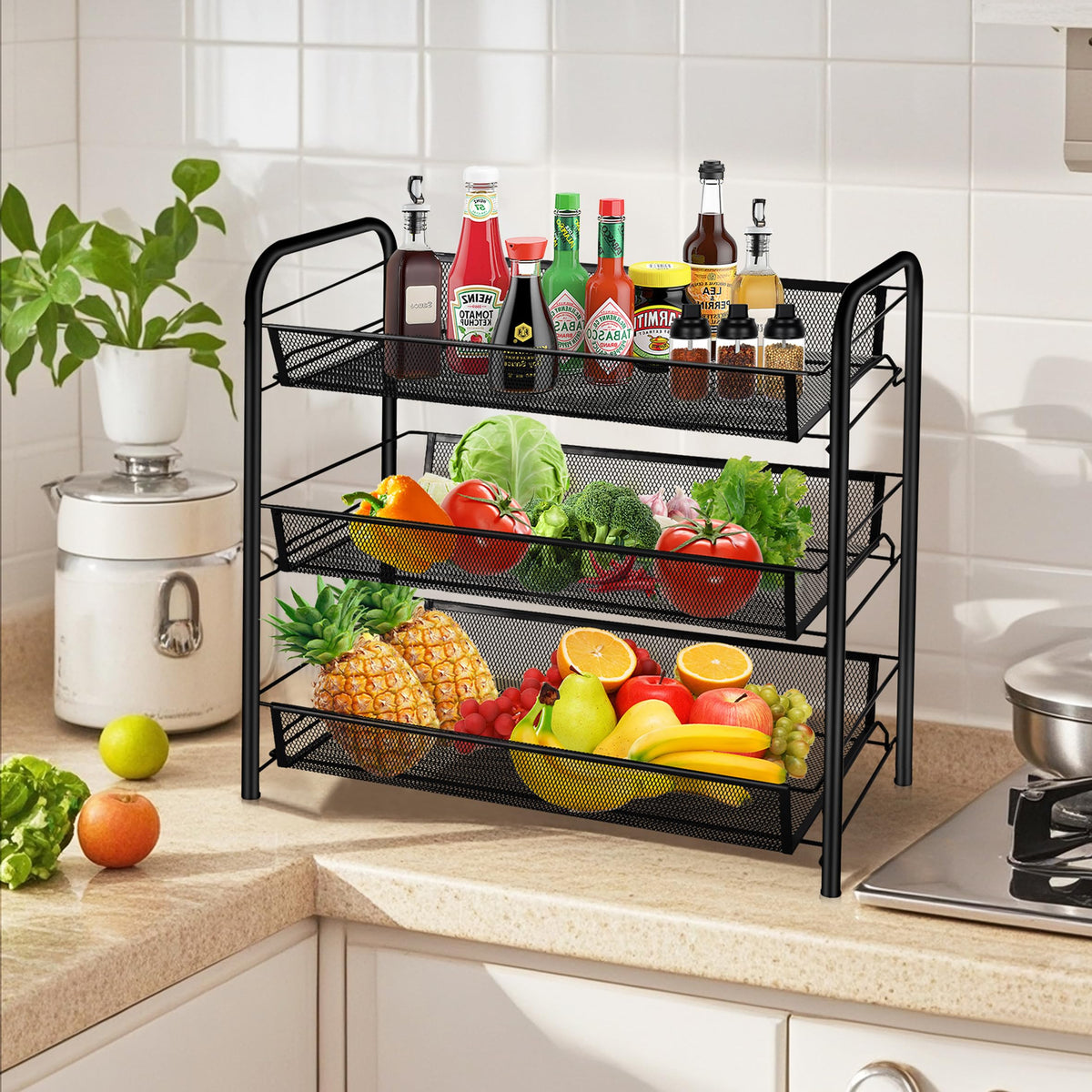 3 Tier Rectangular Metal Fruit Basket Y97872
