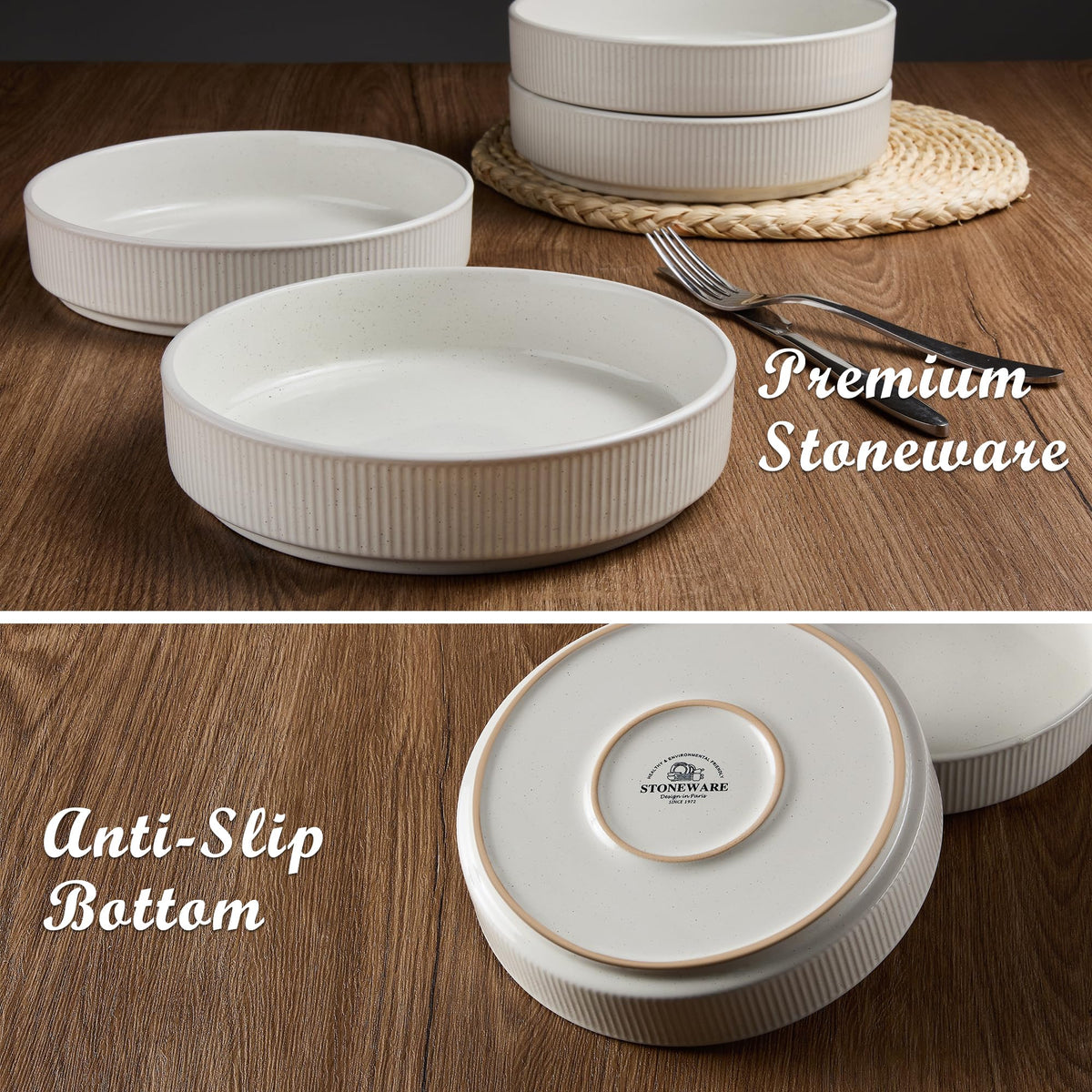 Pasta Bowls Set of 4, 35oz Ceramic, White, 8" U625562