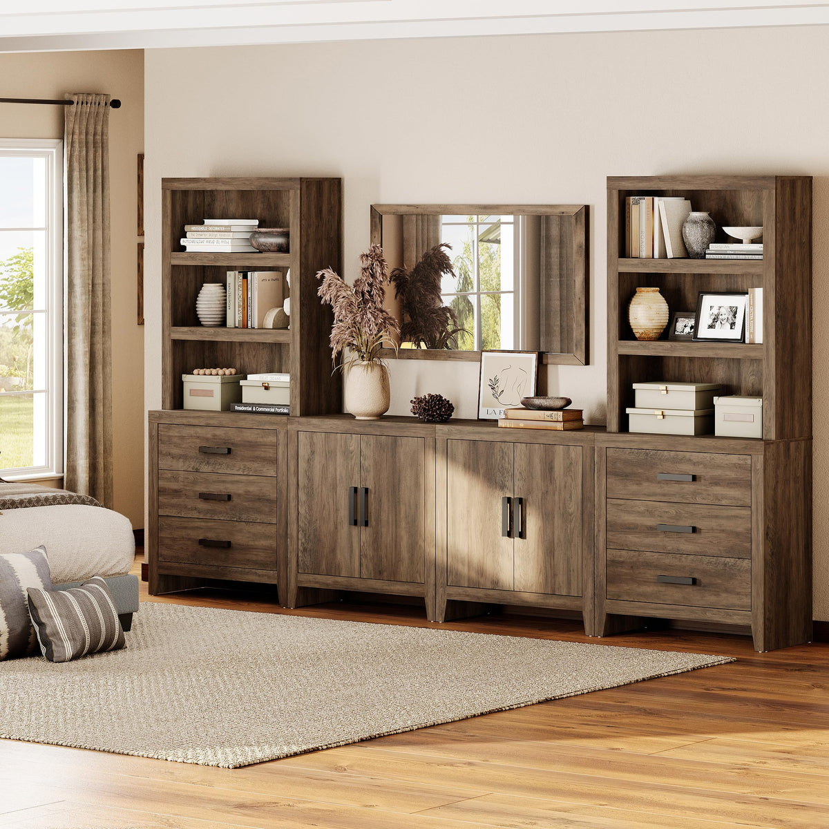 Brown Wood Entertainment Center with Bookshelves O945835