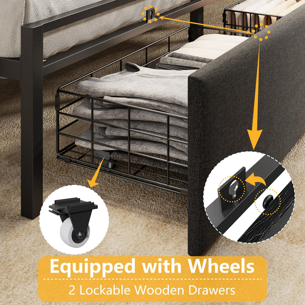 Full Size Bed Frame with Headboard and Drawers Y50373