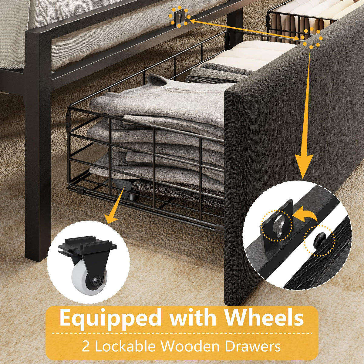 Full Size Bed Frame with Headboard and Drawers Y50373