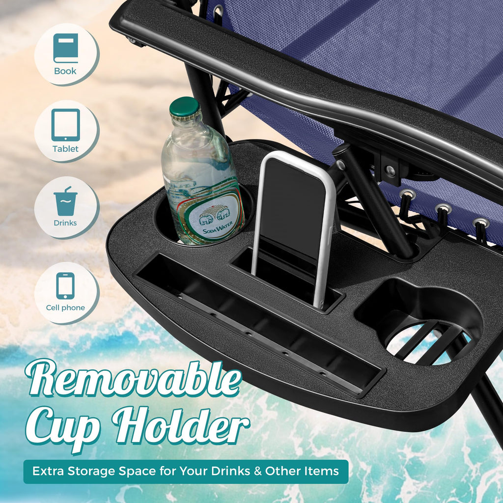 Zero Gravity Chair with Cup Holder Pillows Set of 2 Blue J3344