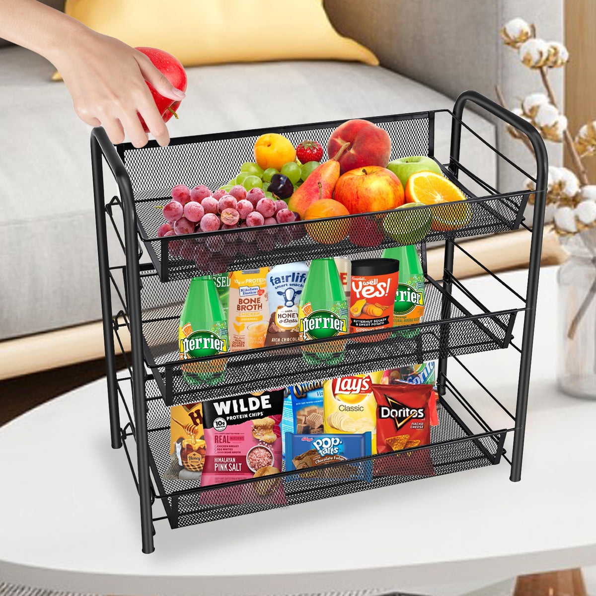 3 Tier Rectangular Metal Fruit Basket Y97872