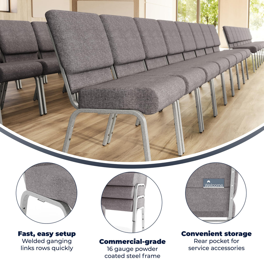 Gray 21" W Stacking Church Chair 4-Pack U77048