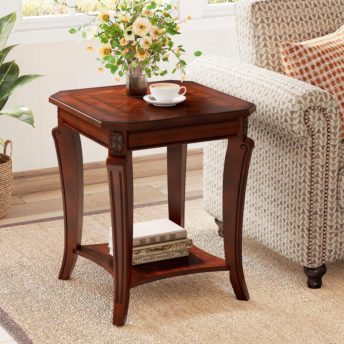 Vintage Wood End Table with Storage Shelf J3917