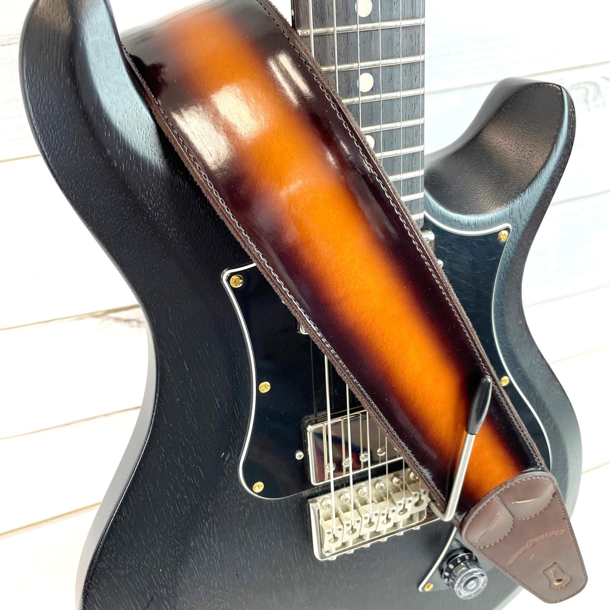 Sunburst Finish Guitar Strap with Pick Pockets & Padded Velour Back D1829