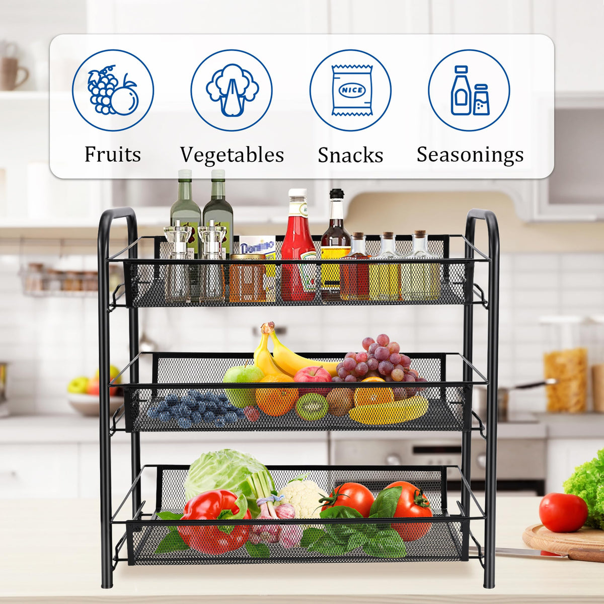 3 Tier Rectangular Metal Fruit Basket Y97872